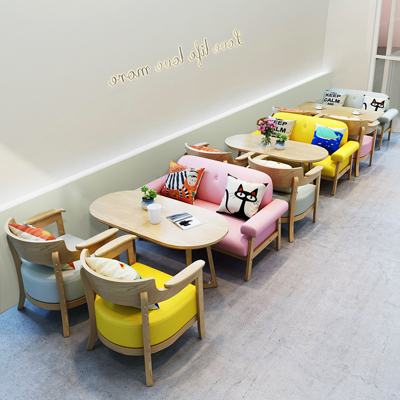 Net Red Milk Tea Shop Dessert Shop Baking Cake Shop Cafe Simple Fresh Leisure Negotiation Sofa Table and Chair Combination