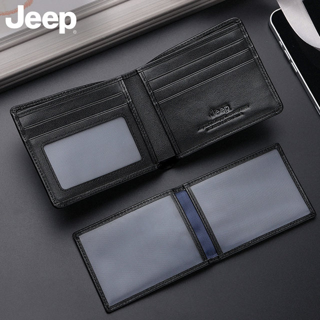 Jeep wallet men's short leather men's leather holder driving license card bag all -in -one men's famous brand leather business money clip