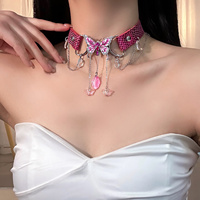 Black aunt jewelry choker sweet cool hot girl wind rose red butterfly tassel belt buckle collar necklace necklace for women