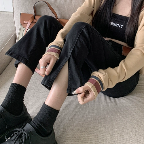 Черные осенние прямые свободные джинсы, штаны, леггинсы, 2025 года, высокая талия, свободный крой, подходит для подростков