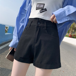 Black denim shorts for women 2024 new summer thin style internet celebrity high waist slimming a line loose ultra short hot pants