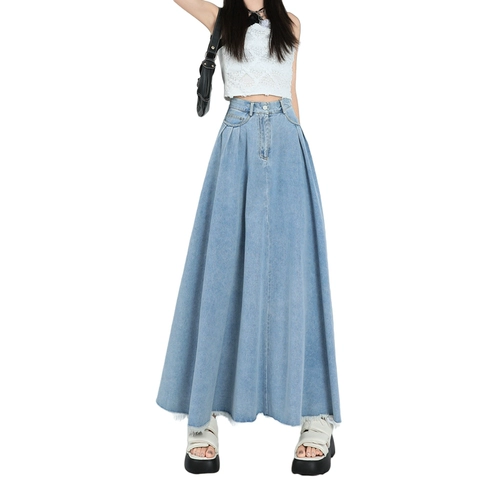 Ретро синяя летняя джинсовая юбка, длина миди, высокая талия, по фигуре
