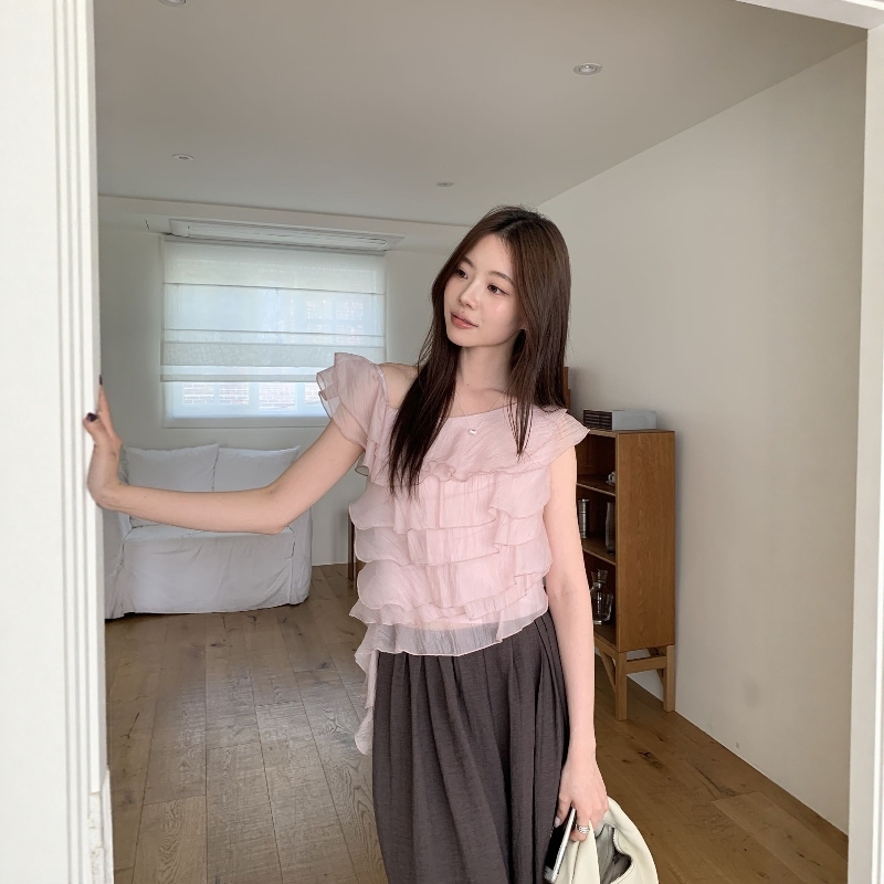 Taste Genuine 2026 Summer New Irregular Ruffled Off-Shoulder Top for Women + Casual Floor-Length Wide-Leg Pants