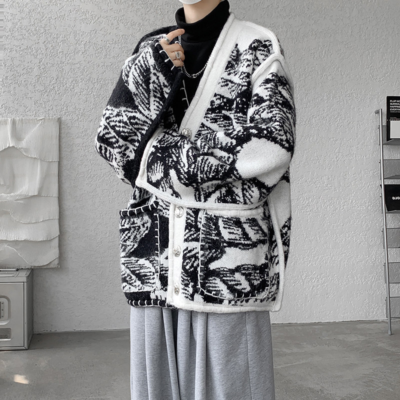 Unique Design Lazy Style Soft Color-Blocking Sweater for Men, Autumn and Winter Plus-Size Knit Cardigan V-Neck Jacket Unique Design Lazy Style Soft Color-Blocking Sweater for Men, Autumn and Winter Plus-Size Knit Cardigan V-Neck Jacket