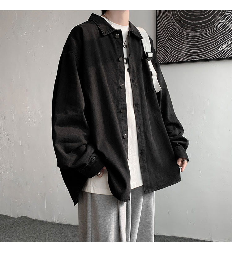 Мужская черная джинсовая осенняя демисезонная японская модная куртка, большая рубашка                