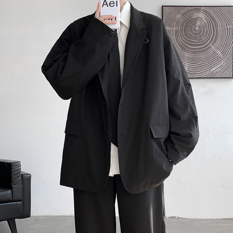 Plus-Size Men's Black Blazer with a High-End Feel, Japanese Cityboy Style, Oversized Casual Suit