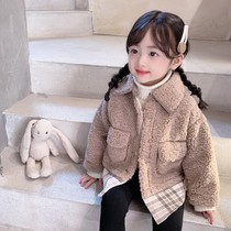 Girls sweater jacket 2021 autumn winter new childrens fur integrated top baby foreign atmosphere childrens clothing