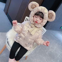 Girls down jacket 2021 winter baby new Korean version of the cartoon foreign style childrens fashion zipper shirt jacket tide