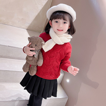 Girls solid color sweater 2021 childrens new Korean version of the foreign air net red baby pullover thickened sweater base shirt winter