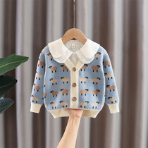 Girls sweater cardigan spring and autumn 2022 new Korean version of the childrens spring dress foreign style girl baby knit top jacket