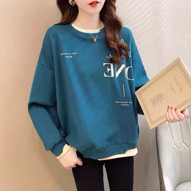 2022 Spring and autumn new pregnant women's sweatshirt female large size length sleeves loose and fake two blouses pregnant woman coat tide