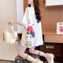 Pure Cotton Gestational Woman Dress Spring And Summer Cartoon Short Sleeve T-Shirt Loose Medium Long 2022 New Lazy Wind Pregnant pregnant womens blouses