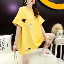 Large Code Pregnant Woman Clothes Breaking Hole Fashion Spicy Moms Short Sleeve T-Shirt Womens Clothing Loose Medium Long Summer Korean Version Pregnant Womens Blouse