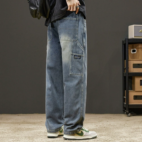 Демисезонные джинсы, штаны, эластичная талия, свободный прямой крой