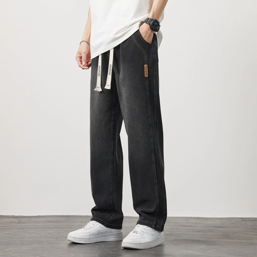 Износостойкие длинные тонкие летние джинсы, ретро штаны, в американском стиле, свободный прямой крой, эластичная талия