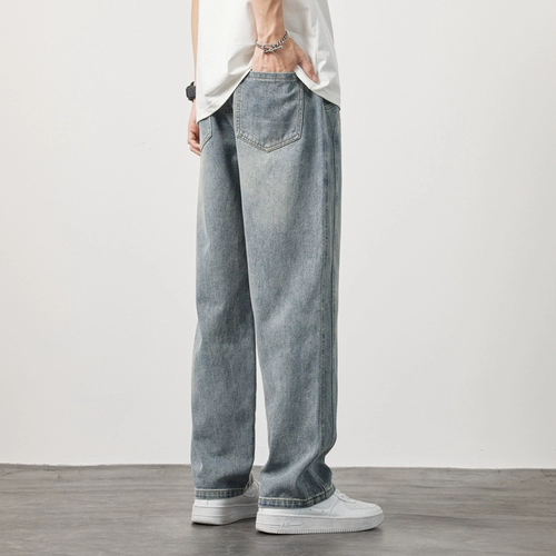 Износостойкие длинные тонкие летние джинсы, ретро штаны, в американском стиле, свободный прямой крой, эластичная талия