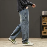 Демисезонные джинсы, штаны, эластичная талия, свободный прямой крой