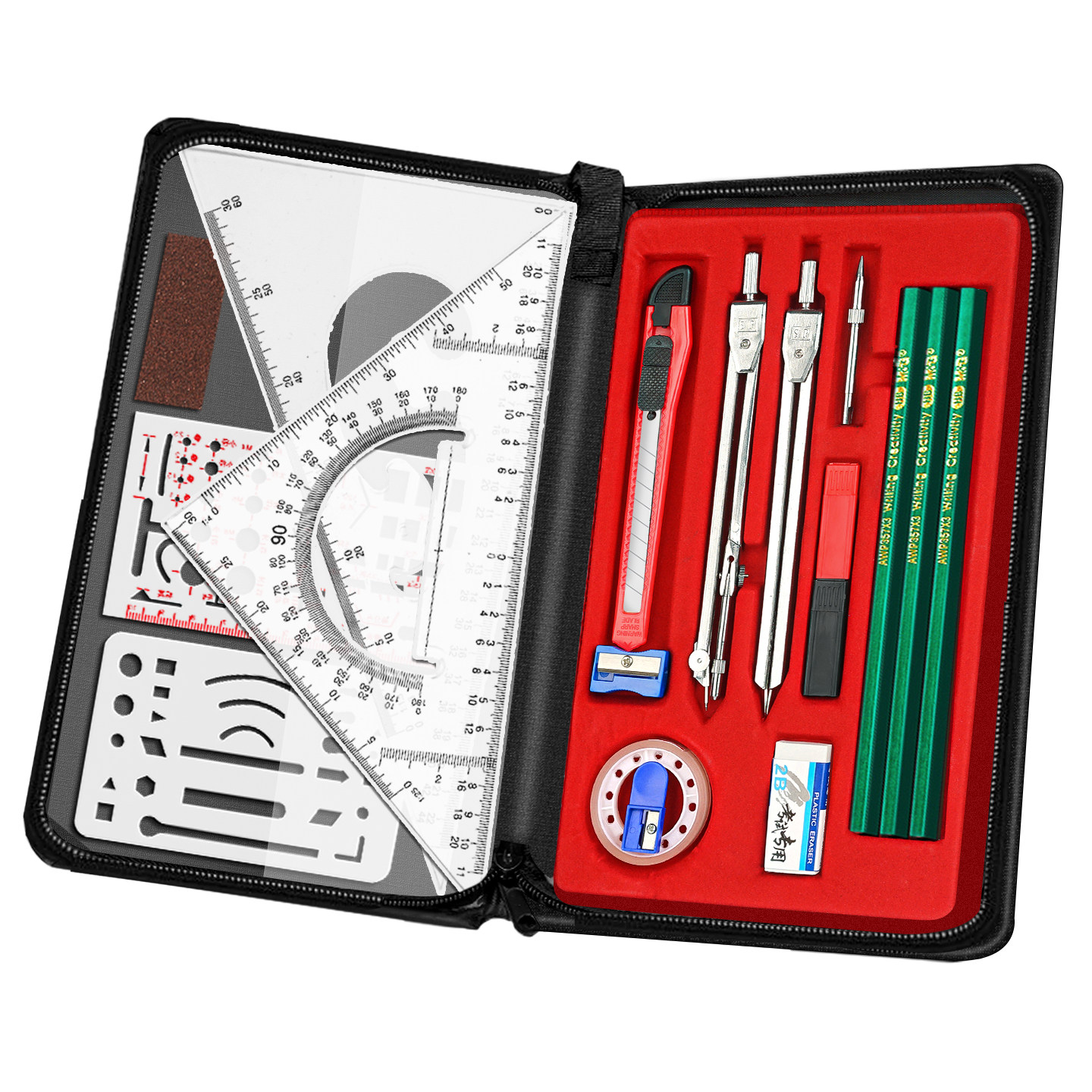 Mechanical Drawing Tool Set Professional Drawing Tool Kit for Drafting Architectural Plans Civil Engineering Design Chemical Engineering Major College Students Cad Compass Industrial Instrument Ruler Set F1