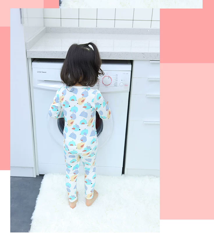 Bộ đồ lót bé gái mùa xuân và mùa hè trẻ em áo sơ mi cotton quần bé phần mỏng bố mẹ tay áo trẻ em quần giữ nhiệt bé gái