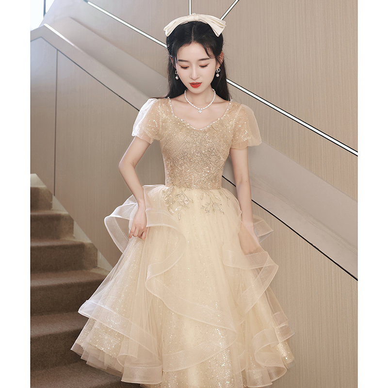 Evening Dress for Women 2026 New Style Light Luxury Niche Champagne Color High-End Dress with a Sense of Sophistication for Graduation and Coming-Of-Age Ceremonies