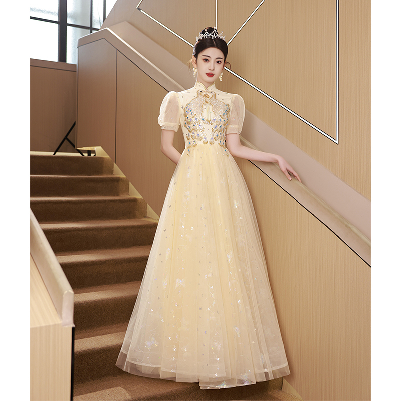 Champagne-Colored Toast Dress for the Bride 2026 New Style New Chinese-Style Engagement Dress Skirt for Women with a High-End Feel Wedding Cheongsam for Summer