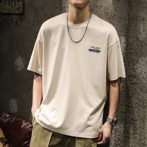 Мужская летняя хлопковая футболка с коротким рукавом, короткий рукав, оверсайз