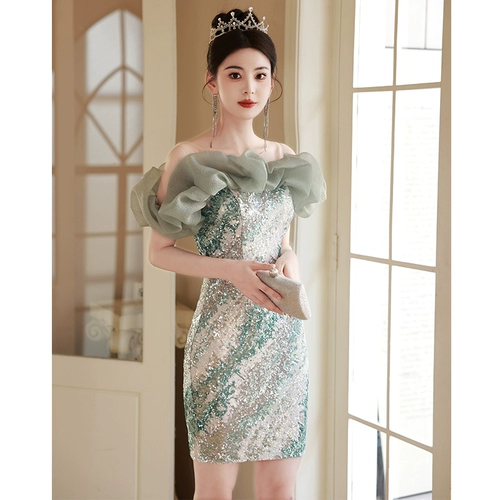 Короткое элитное вечернее платье, юбка, сексуальные блестки для ногтей, легкий роскошный стиль, изысканный стиль