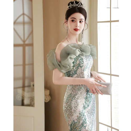 Короткое элитное вечернее платье, юбка, сексуальные блестки для ногтей, легкий роскошный стиль, изысканный стиль