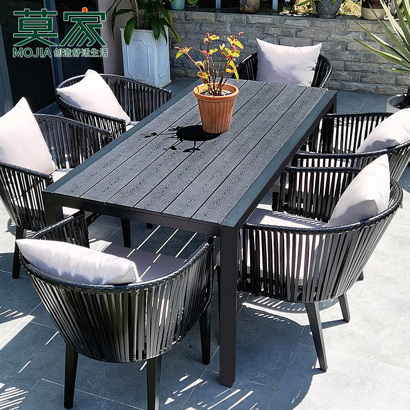 Mojia Outdoor Table And Chairs Outdoor Milk Tea Shop Moisture-Proof Wood Furniture Courtyard Garden Balcony Villa for leisure plastic wood table and chairs-Taobao