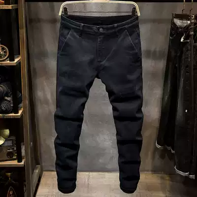 Autumn and winter New black jeans men slim feet stretch pants men's youth Korean casual pants diagonal pocket