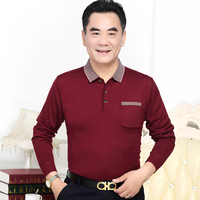 Autumn and winter new middle-aged and elderly men attend a wedding banquet Benming year red dad outfit knitted Tt-shirt sweater