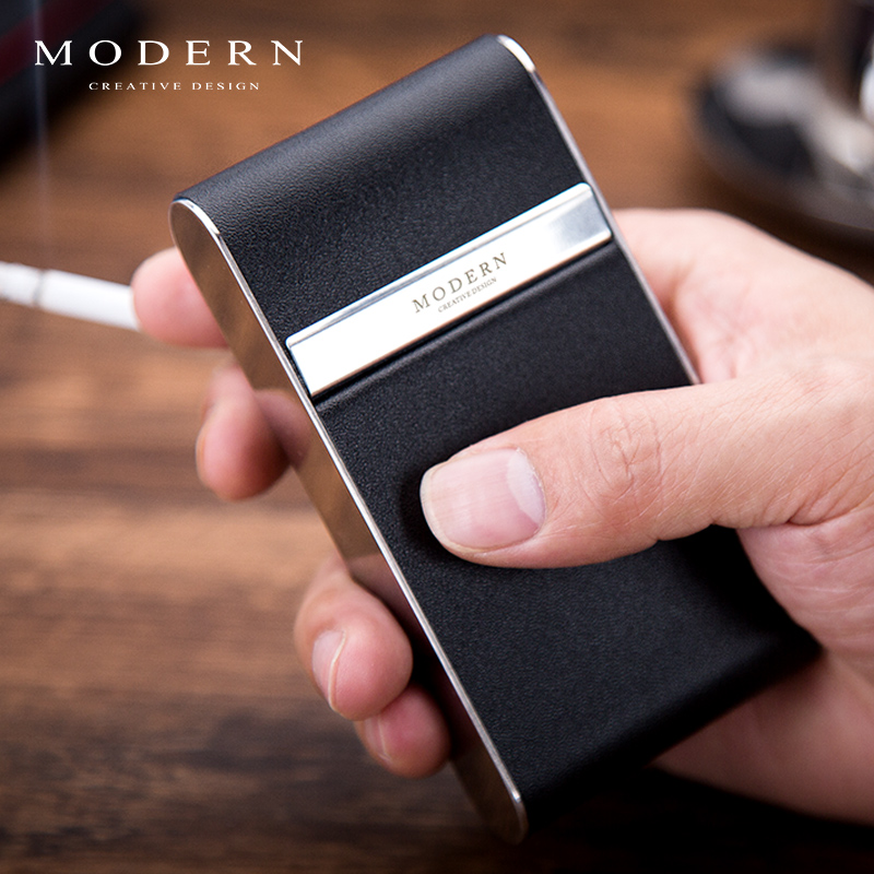 High-end men and women 20 Loaded Fine Tobacco Boxes Portable Stainless Steel Smoke Clips Long Fine Tobacco Box Bull Leather Smoking Boxes Carry-on Cigarettes