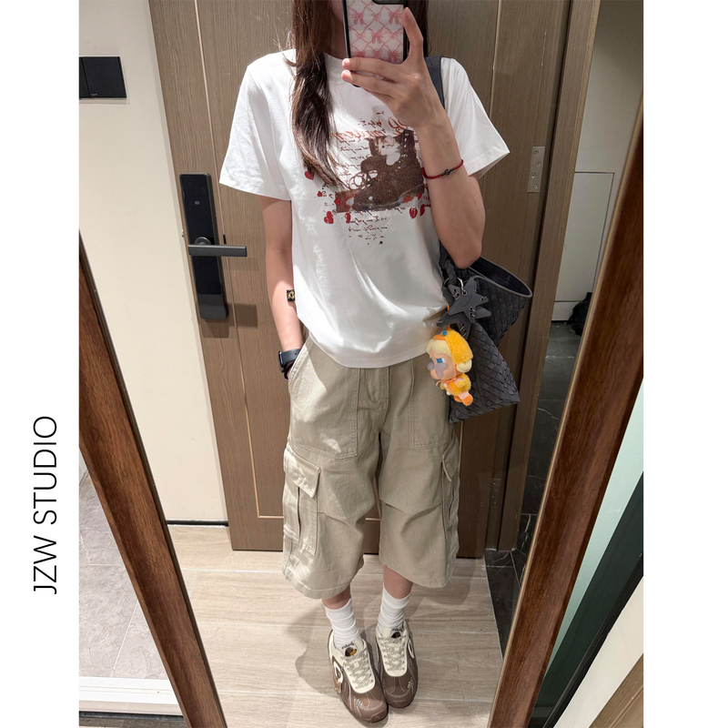 Jzwm American-Style Beige High-Waisted Wide-Leg Cropped Pants for Women, Summer Loose Fit, Slimming, Super Stylish Straight-Leg Mid-Length Pants Jzwm American-Style Beige High-Waisted Wide-Leg Cropped Pants for Women, Summer Loose Fit, Slimming, Super Stylish Straight-Leg Mid-Length Pants