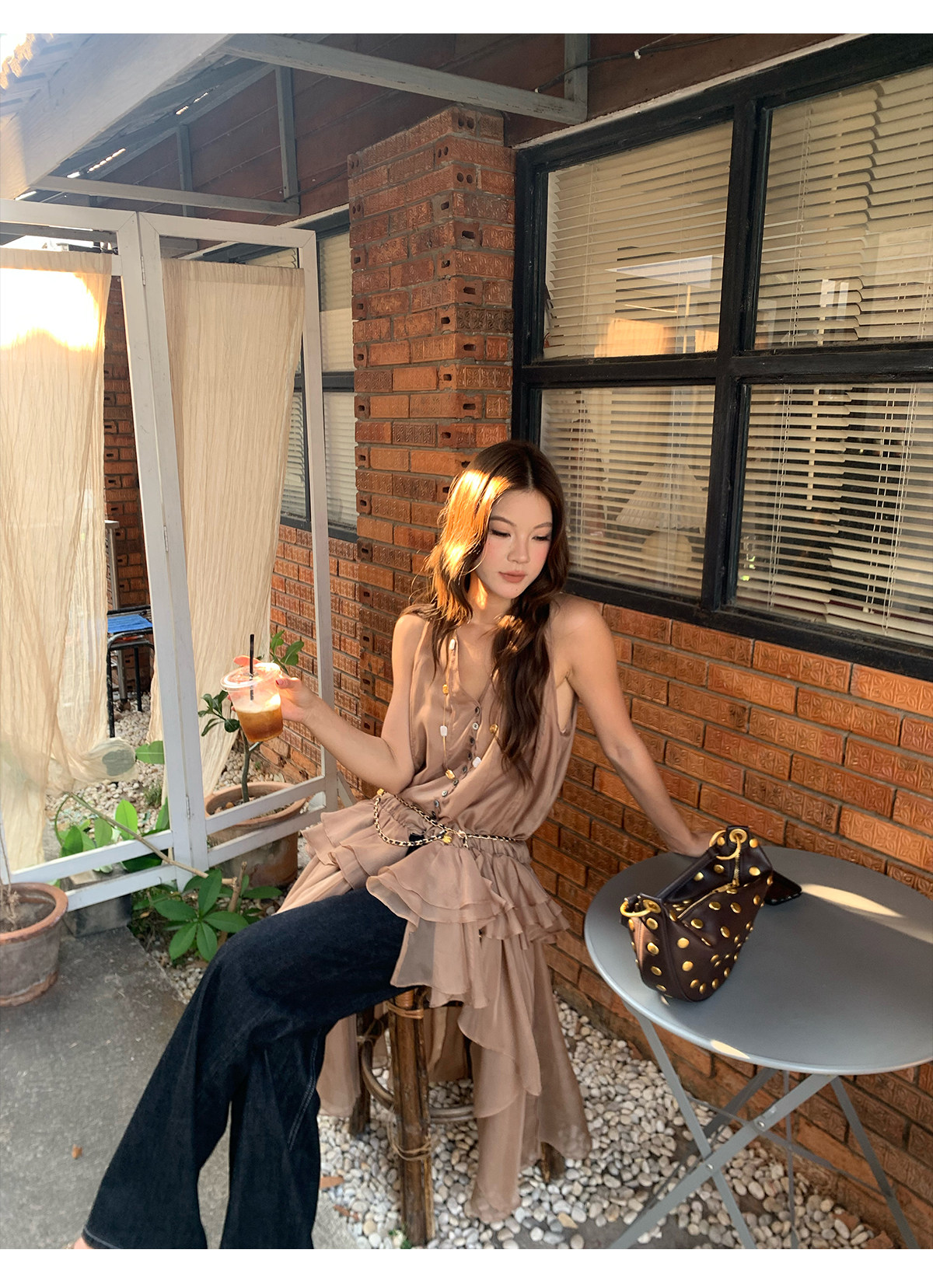 马儿MAR винтажные джинсы с контрастной строчкой женские весна-лето широкие прямые стройнящие свободные черные длинные брюки