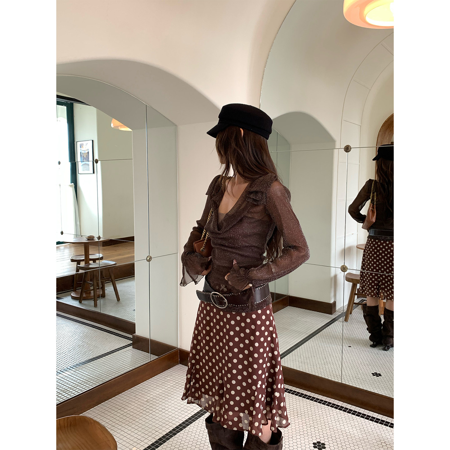 马儿MAR весенняя новинка ретро юбка в горошек женская заниженная талия средней длины дизайнерская стройнящая юбка-русалка