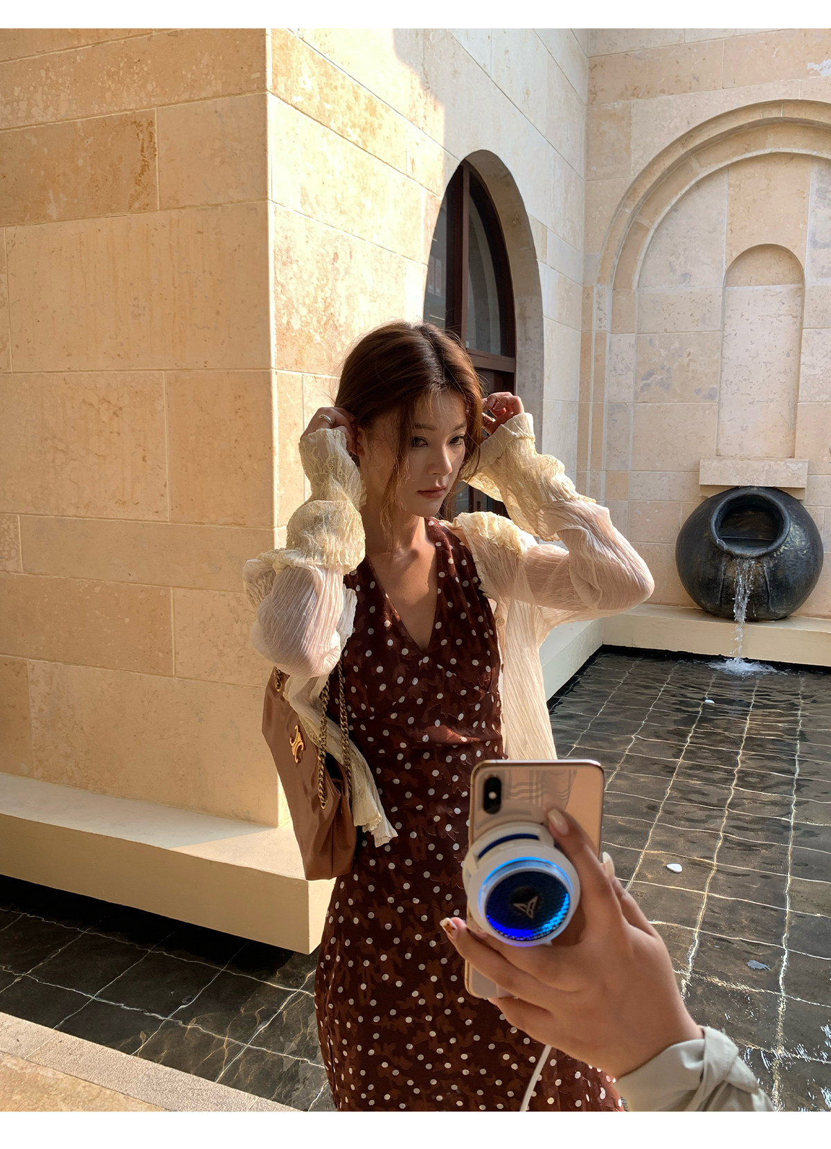 马儿MAR винтажное платье с V-образным вырезом и фактурным жаккардовым узором в горошек без рукавов летнее длинное