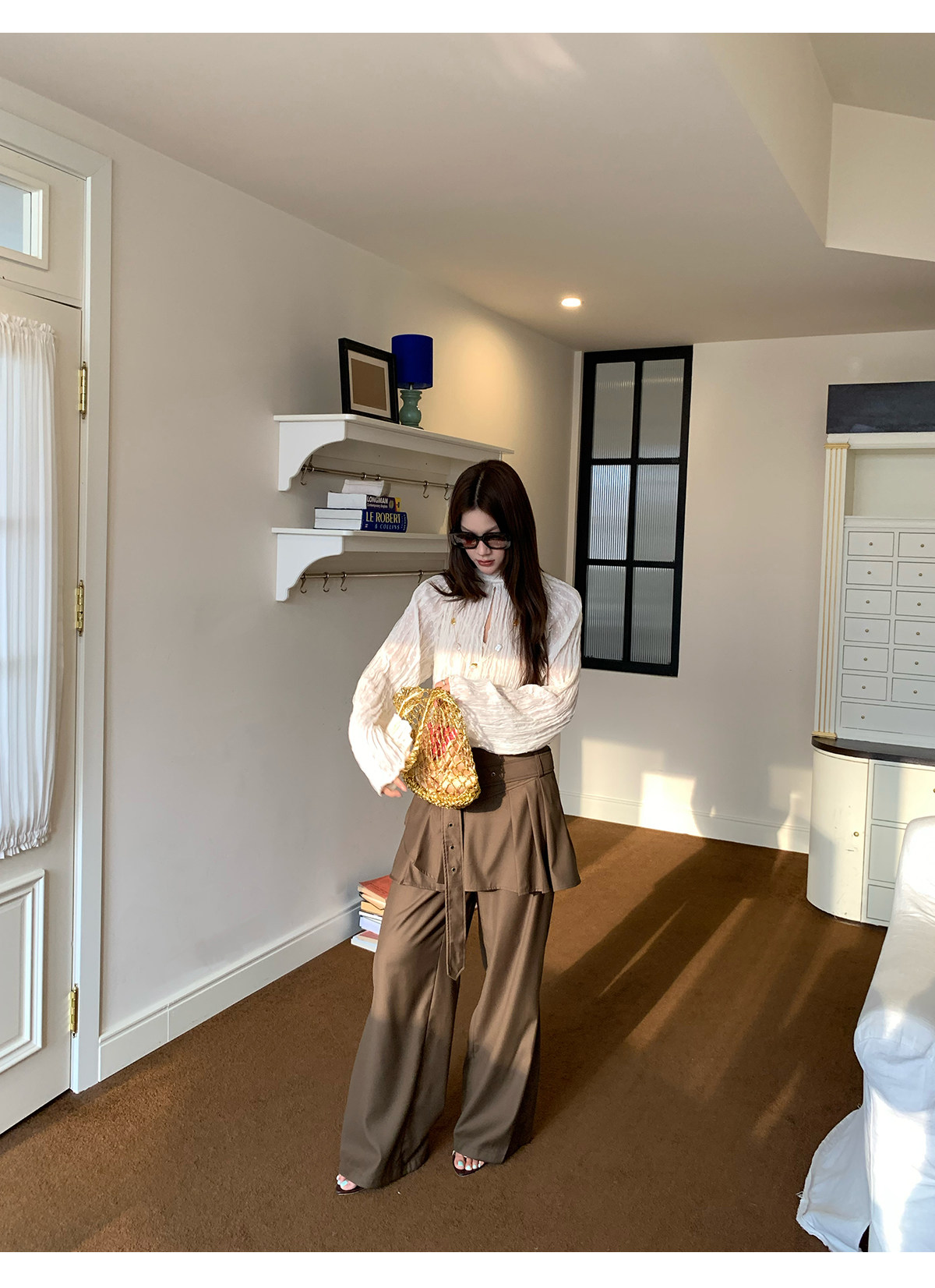 马儿MAR весенне-летняя женская рубашка с завязками на воротнике и складками, длинный рукав