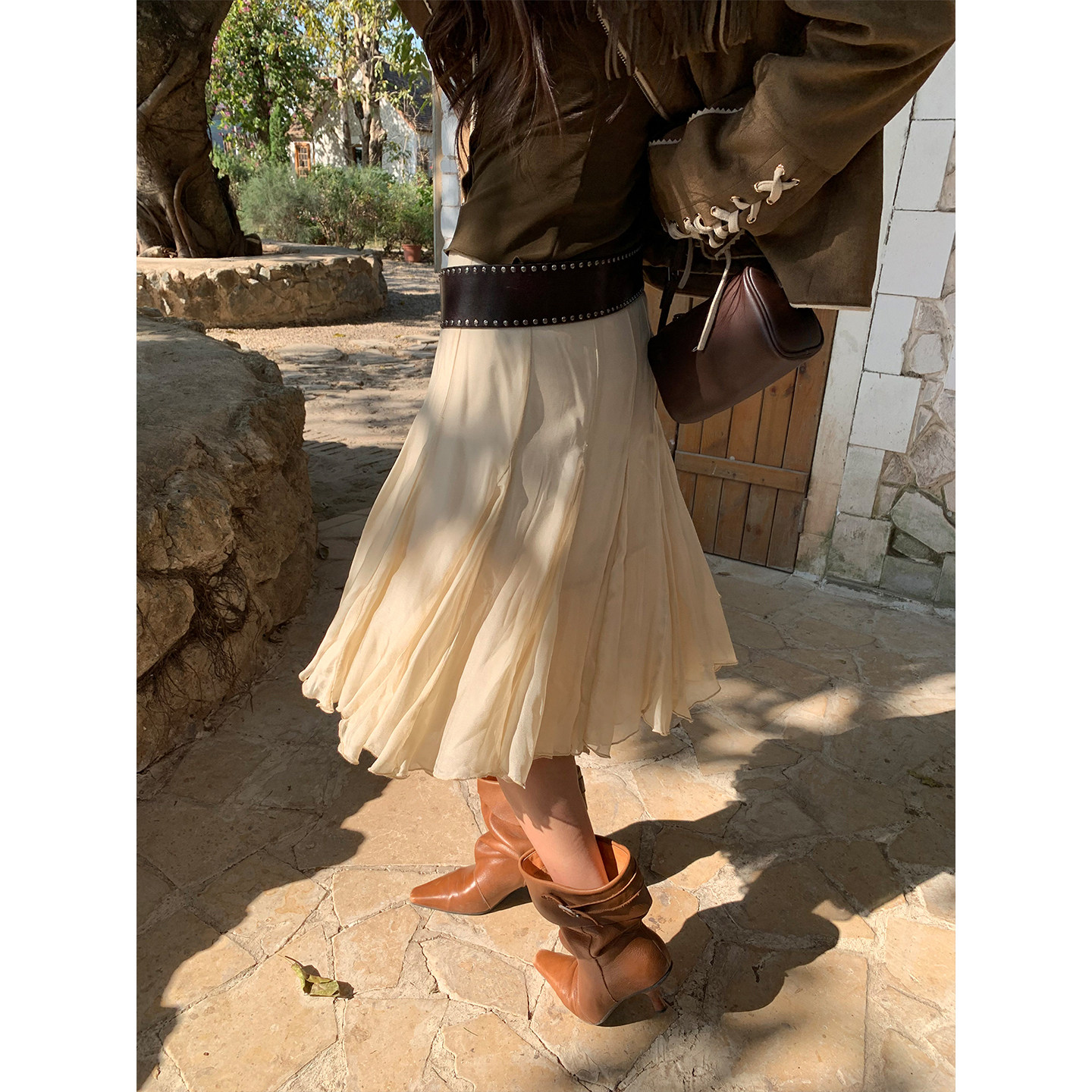 马儿MAR Элегантная А-силуэтная юбка средней длины из смесового тенселя с пышным подолом для женщин