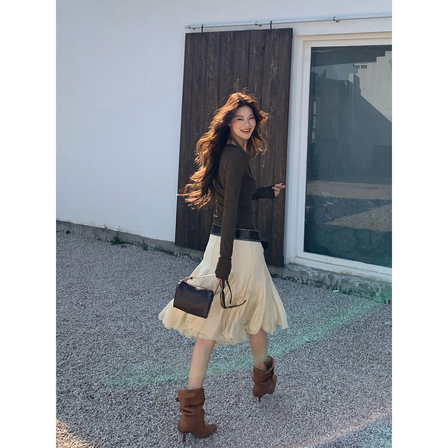 马儿MAR Элегантная А-силуэтная юбка средней длины из смесового тенселя с пышным подолом для женщин