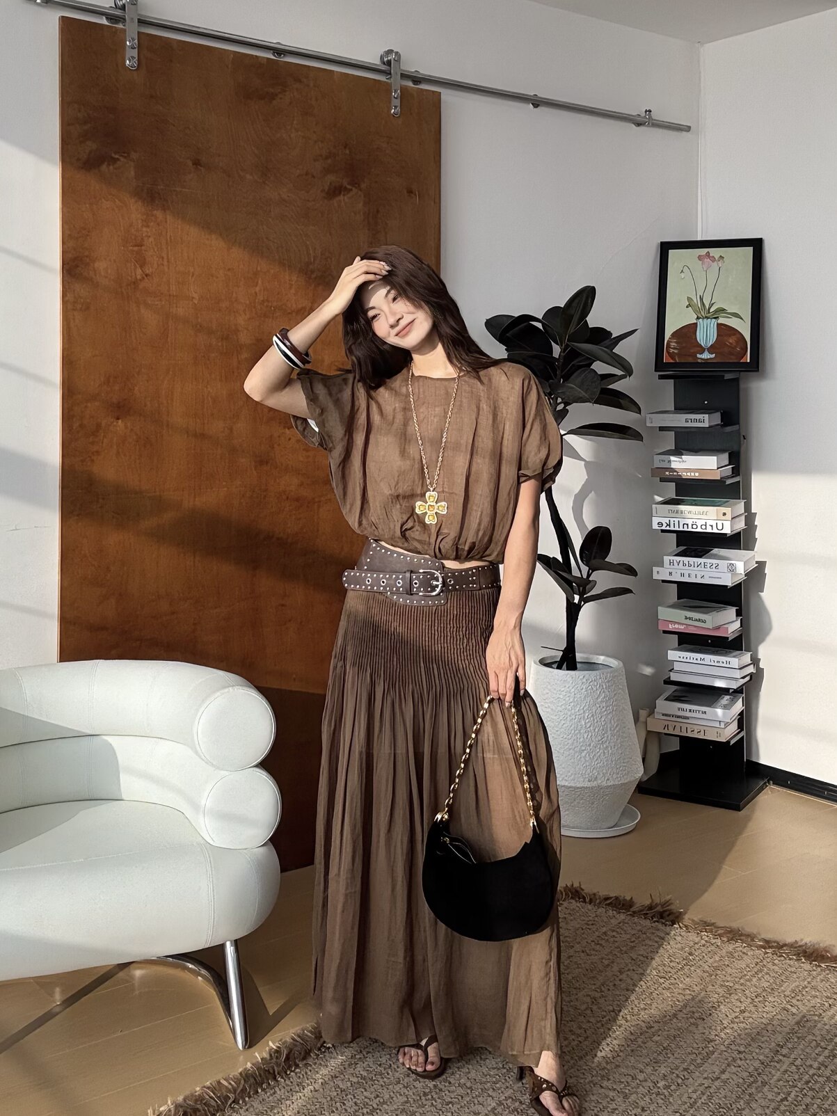 MAR летний новый ретро льняной повседневный комплект из двух предметов с короткими рукавами и плиссированной юбкой с поясом для женщин