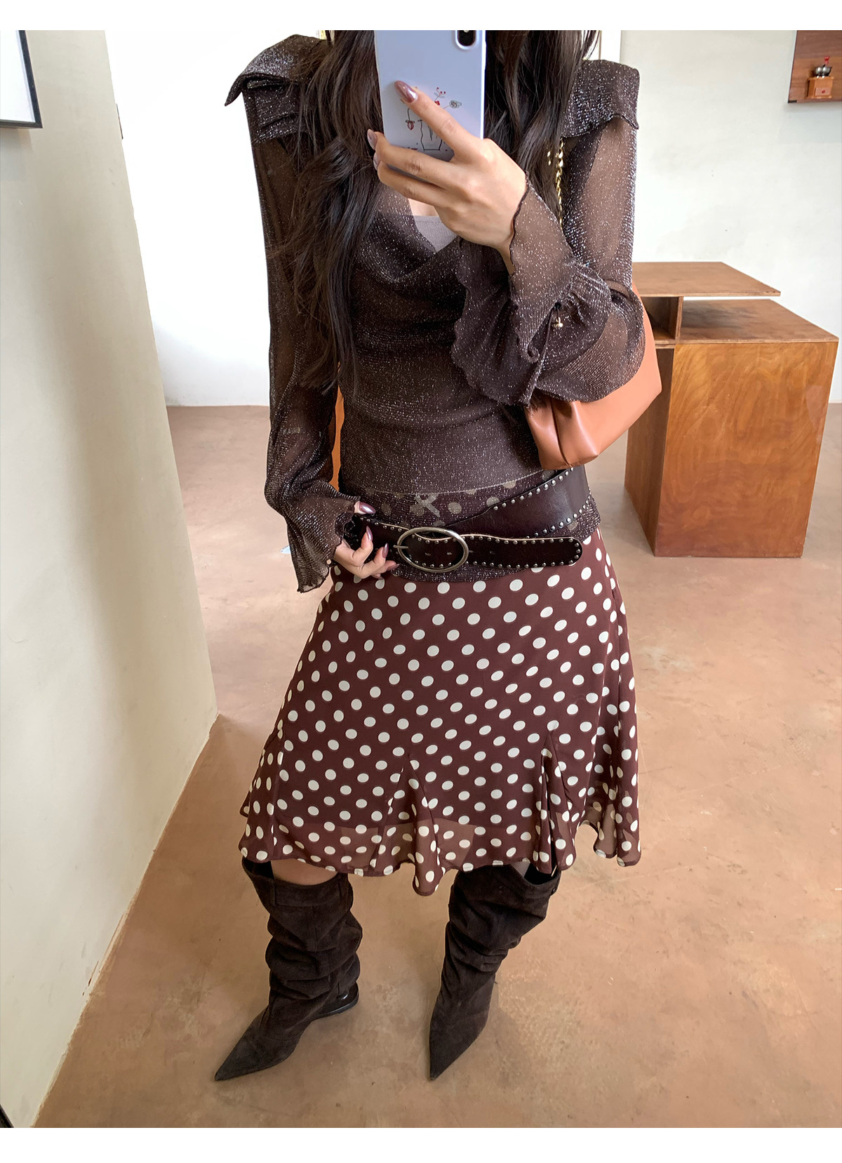 马儿MAR весенняя новинка ретро юбка в горошек женская заниженная талия средней длины дизайнерская стройнящая юбка-русалка