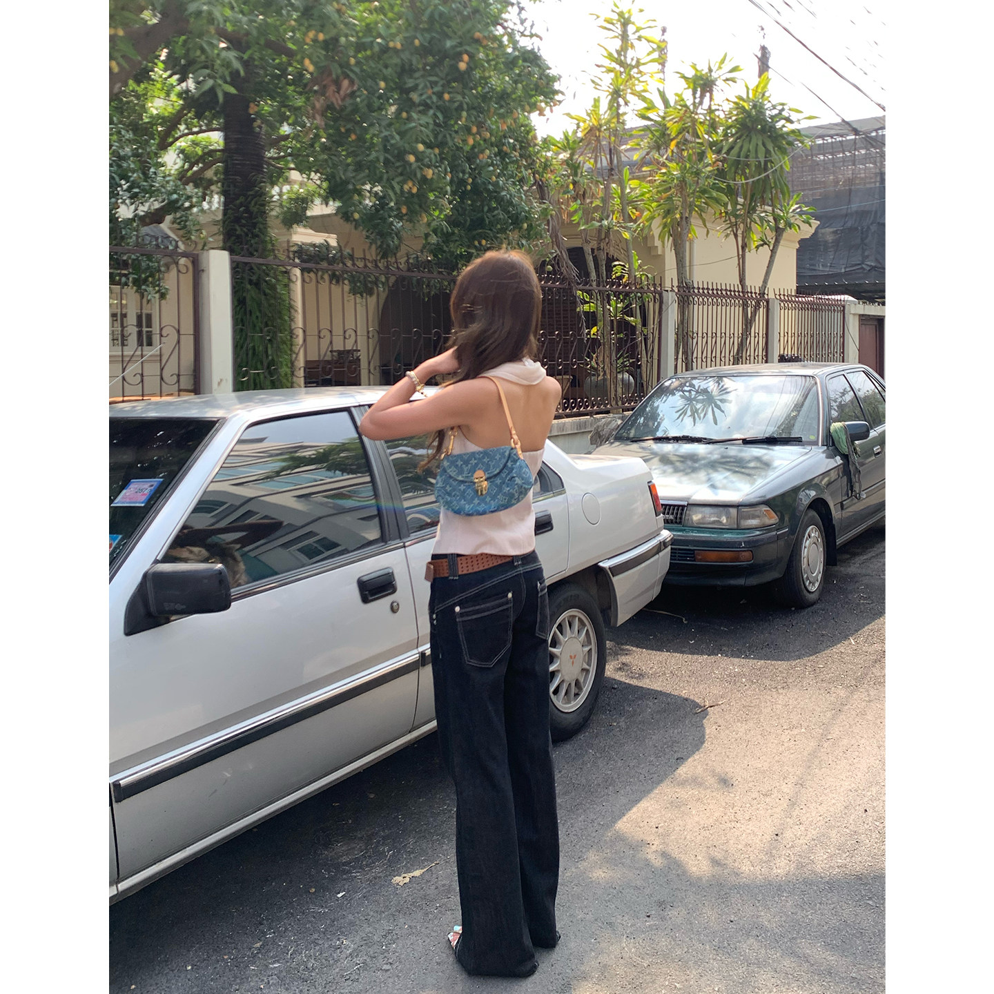 马儿MAR винтажные джинсы с контрастной строчкой женские весна-лето широкие прямые стройнящие свободные черные длинные брюки