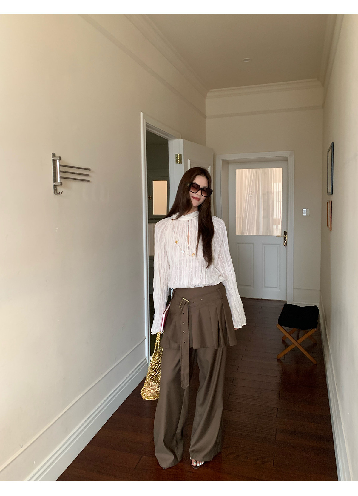 马儿MAR весенне-летняя женская рубашка с завязками на воротнике и складками, длинный рукав