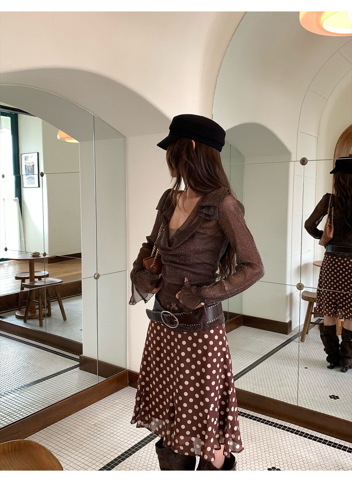 马儿MAR весенняя новинка ретро юбка в горошек женская заниженная талия средней длины дизайнерская стройнящая юбка-русалка