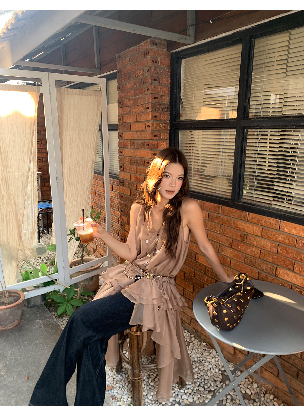 马儿MAR винтажные джинсы с контрастной строчкой женские весна-лето широкие прямые стройнящие свободные черные длинные брюки