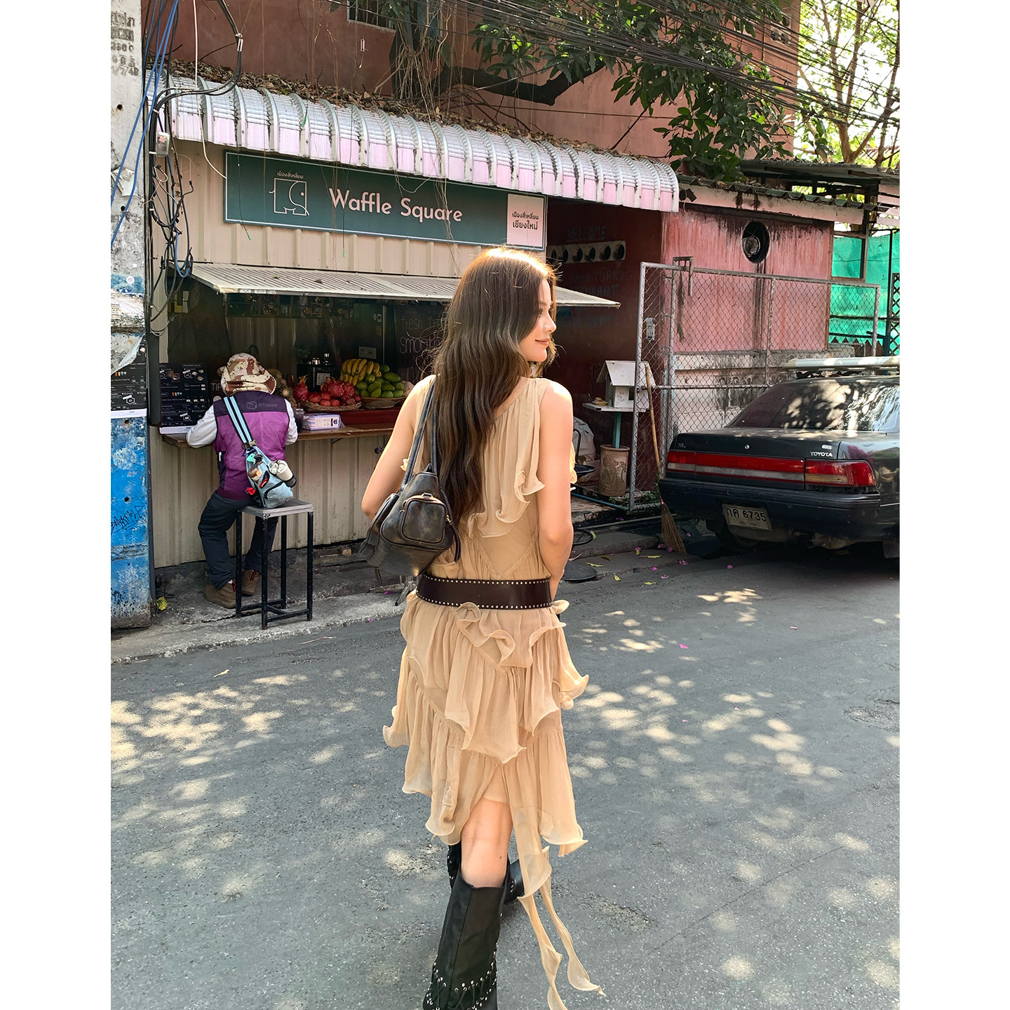 马儿MAR Винтажное платье с V-образным вырезом и оборками, летнее стройнящее короткое платье в курортном стиле для женщин