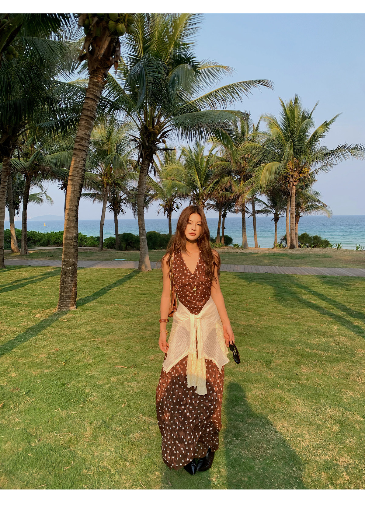 马儿MAR винтажное платье с V-образным вырезом и фактурным жаккардовым узором в горошек без рукавов летнее длинное