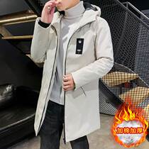 Middle and long cotton coat men winter coat trend of handsome feather cotton clothing teenagers high school students thicken cotton cotton