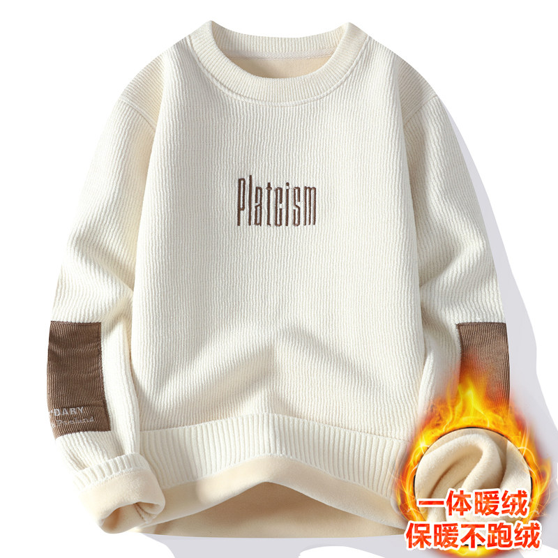 Integrated suede collar sweatshirt boy autumn winter plus suede thickened teenagers junior high school students knit undershirt-Taobao