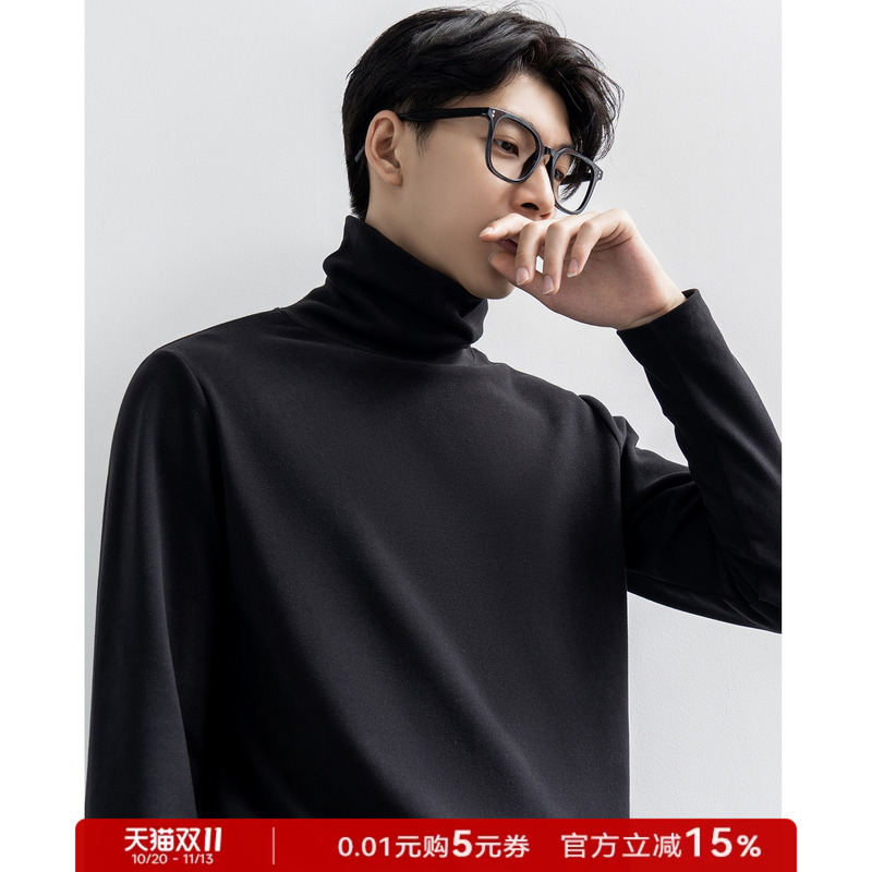 Ownr Black Turtleneck Double-Sided Fleece Base Layer Men's 2026 Autumn Long-Sleeve T-Shirt Slim Fit Top Warm Inner Wear